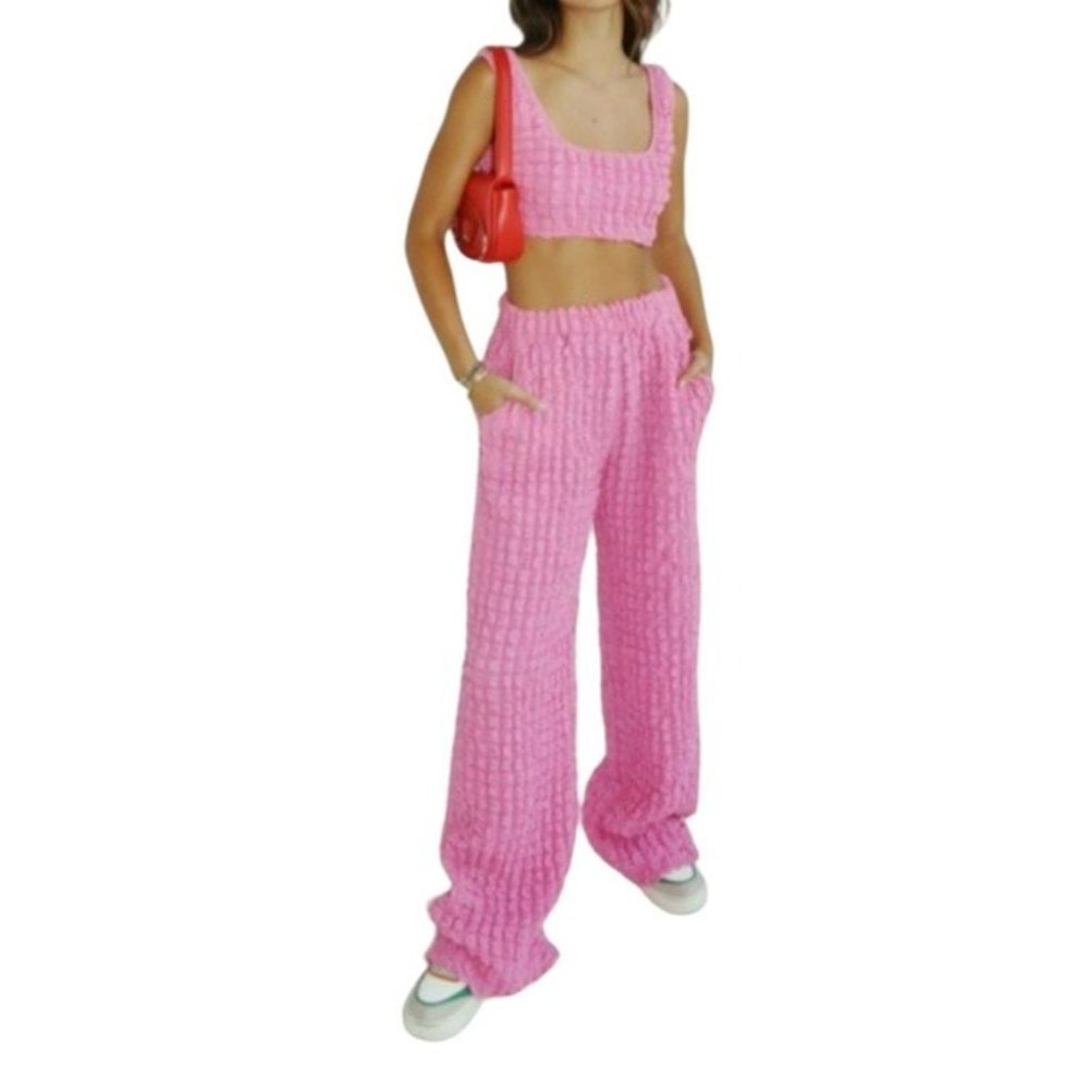 Bailey Rose Poppin Crop Top and Pant Set Pink Size Small NWT